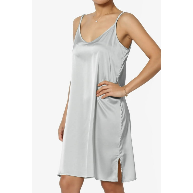 TheMogan Women's Sleeveless Adjustable Spaghetti Strap Silky Stretch Satin Knee Midi Slip Dress