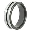 Men's Black IP Stainless Steel Grooved Wedding Band - Mens Ring