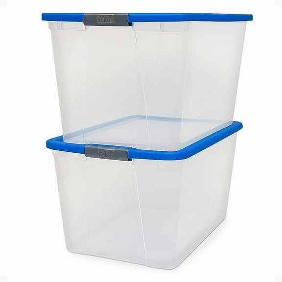 Secure Latch, Clear Plastic Storage Organizer Bins, 64 Quart, Blue Lid - Stackable Container Boxes for Bedroom, Bathroom, Garage, and Office Organization