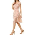 thumbnail image 4 of Allegra K Women's Sweetheart Neck Smocked Cap Sleeve Floral Mid Length Dress, 4 of 6