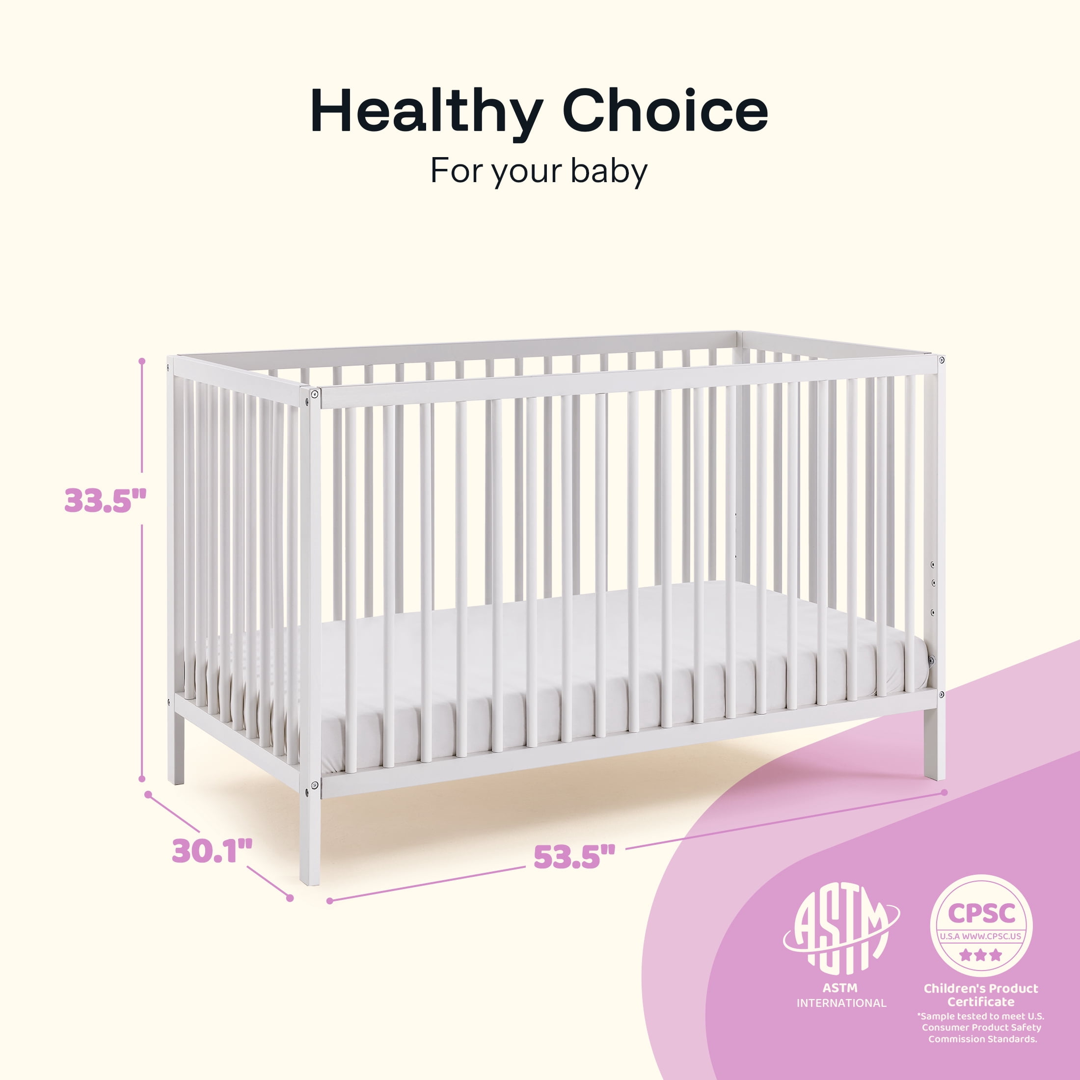 Harppa Convertible Baby Crib for Infant to Toddler,White,Greenguard Gold Certified