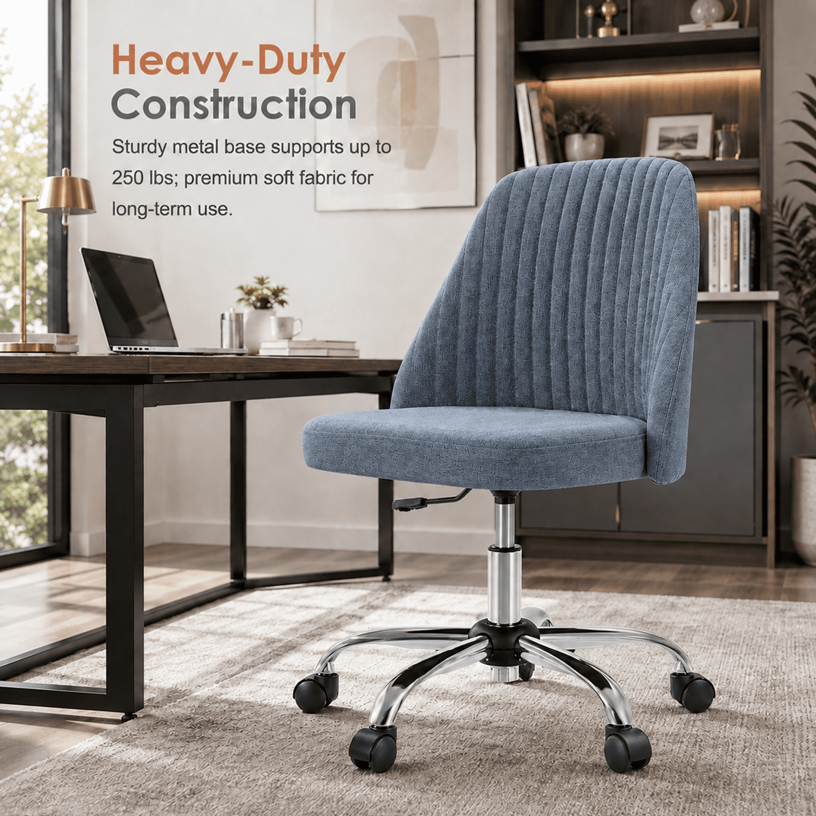 Alvantor Comfy Office Chair, Adjustable Swivel Desk Chair with Wheels, Wide Seating, Modern Fabric Vanity Chair