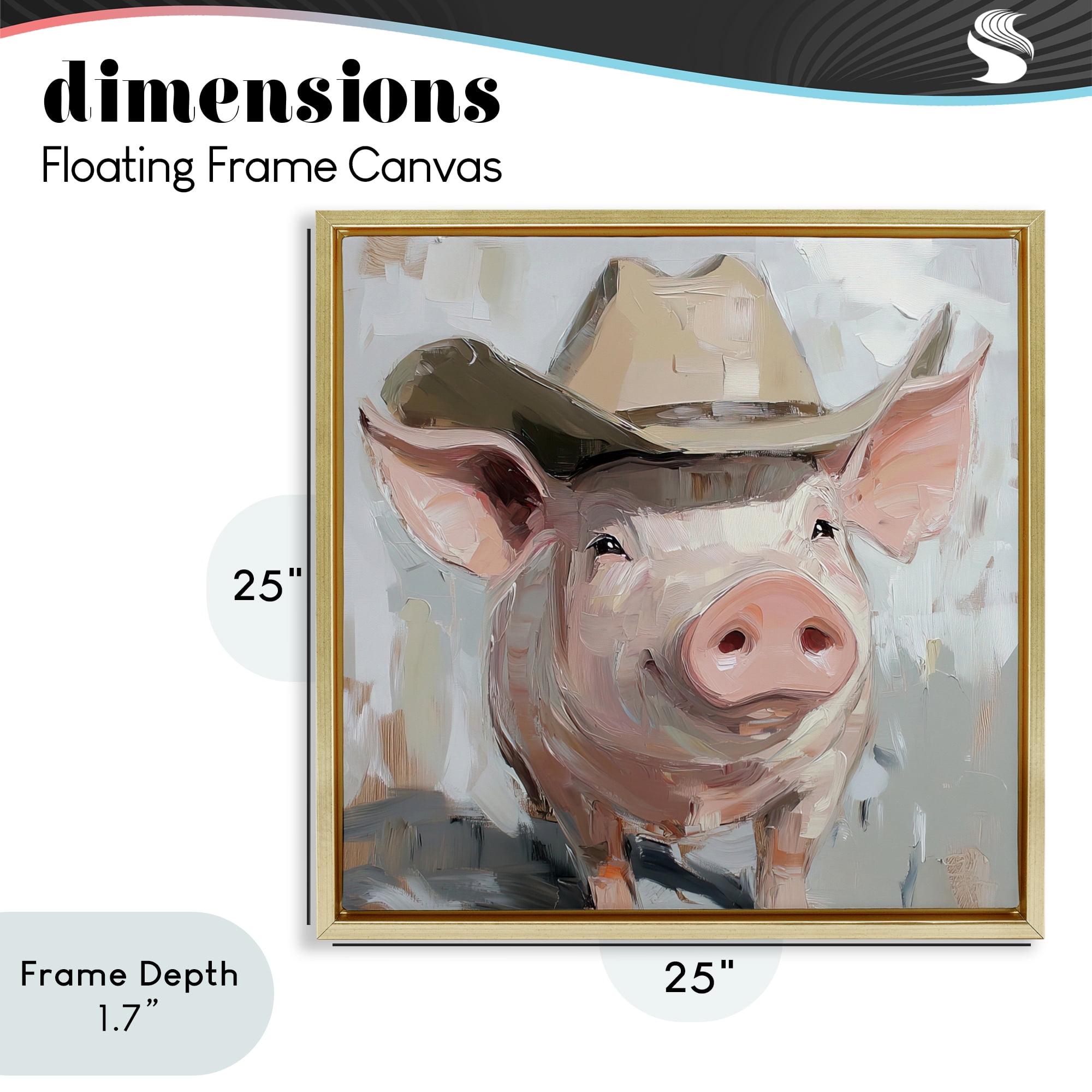 Stupell Industries Cowboy Chester Pig Gold Framed Floater Canvas Wall Art, design by Tina LeCour