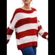 thumbnail image 1 of Suéter de Punto A Rayas para Mujer, Cuello Redondo, Otoño-Invierno, Larga, Bloque de Color Rojo XL, 1 of 7