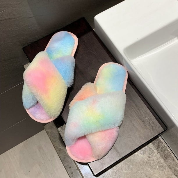 Pantuflas mullidas de gran tamaño para mujer, otoño e invierno, suela plana, para uso en interiores y exteriores