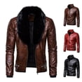 thumbnail image 3 of Primavera y otoño Chaqueta de cuero de motocicleta con remaches y cuello de piel desmontable Punk para hombres europeos y americanos, 3 of 5