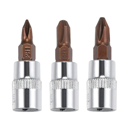

Uxcell Bit Sockets S2 Steel 1/4-inch Drive 1.5-inch Length PH1 - PH3 Brass Tone Silver Tone 3pcs