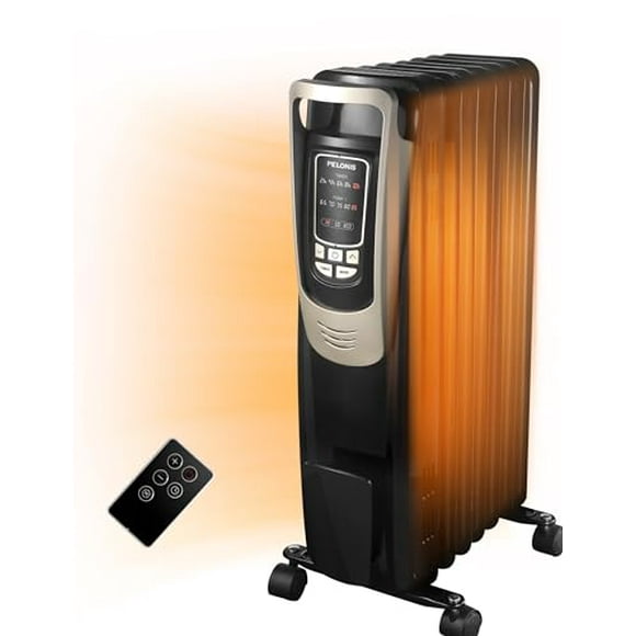PELONIS Radiateur Chauffant à Huile Luxueux Champagne Portable avec Thermostat Programmable, Minuterie 10H, Télécommande, Fonctions Basculement et Surchauffe, Chauffage Silencieux