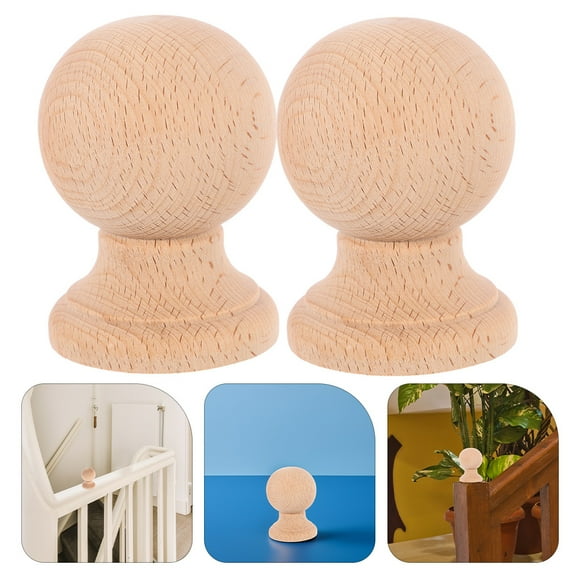LEORX 2 Pack Decorative Solid Wood Ball Finials for Home Elegant Indoor Decor Khaki Color 2.5 Inch