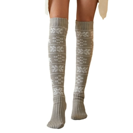 

Douhoow Women Christmas Stockings Knitted Leg Warmers Reindeer Knee Length Socks