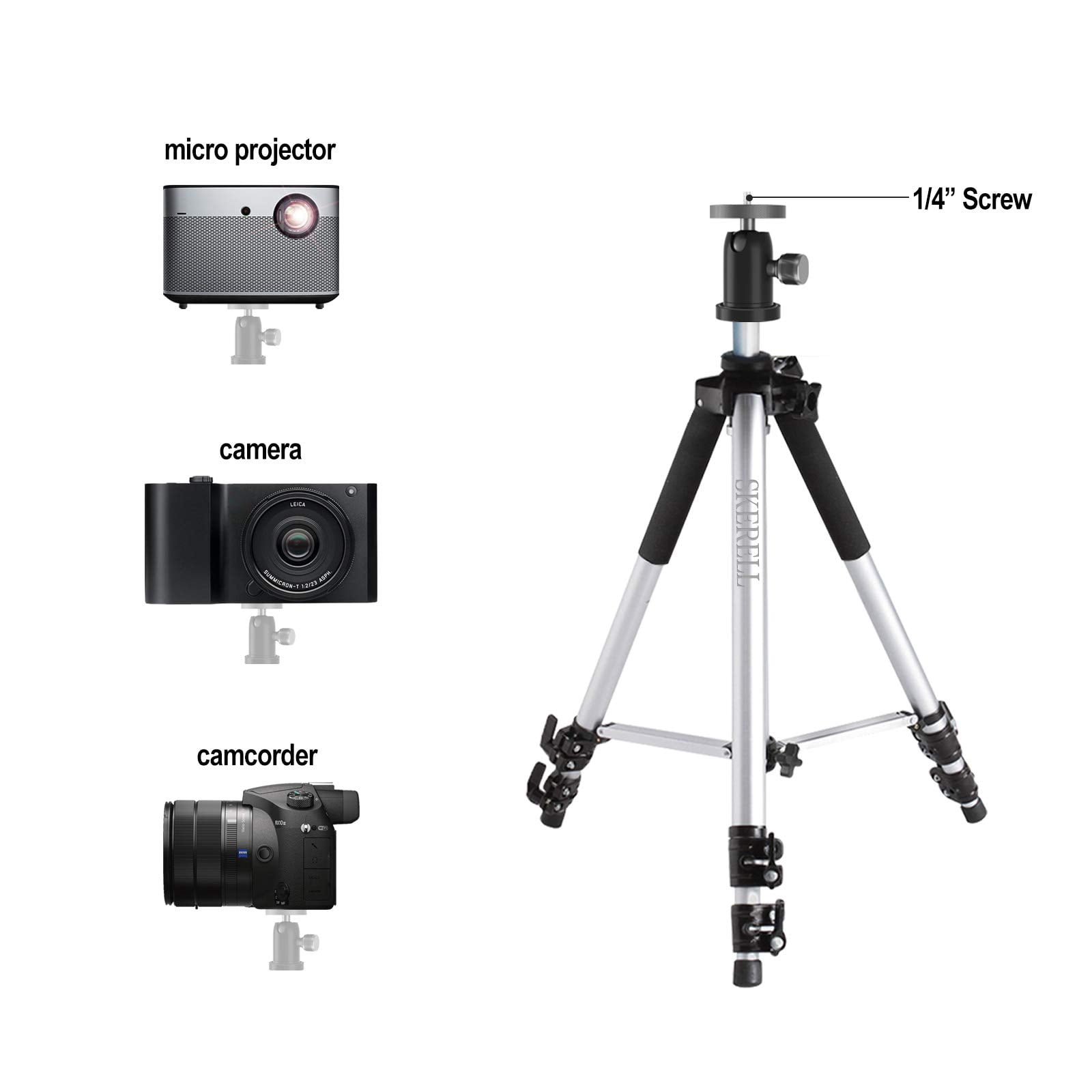 HOIN Projector Stand,Universal Laptop Stand, Aluminum Alloy Tripod Stand Adjustable Height from 17-48 inchwith Tray and Ball Head,Carry Bag(Silver)