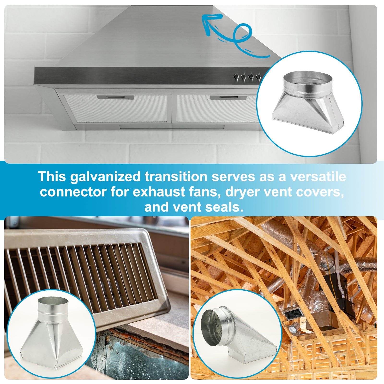 Uxcell 12" x 4" x 8" Straight Register Boot, Galvanized Steel Transition Rectangular to 8" Round Duct Transition Fitting for Connecting Floor Register Grille HVAC Duct Fittings