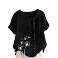 thumbnail image 2 of Aobny Womens T-Shirts Plus Size Linen Black T-Shirt Short Sleeve Crew Neck Women's Tops Casual,S, 2 of 5