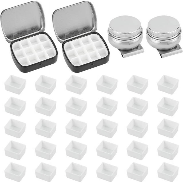 Mini paleta portátil de acuarela con 12 compartimentos, incluye bote de aceite y 30 pastillas de pintura de acuarela vacías.