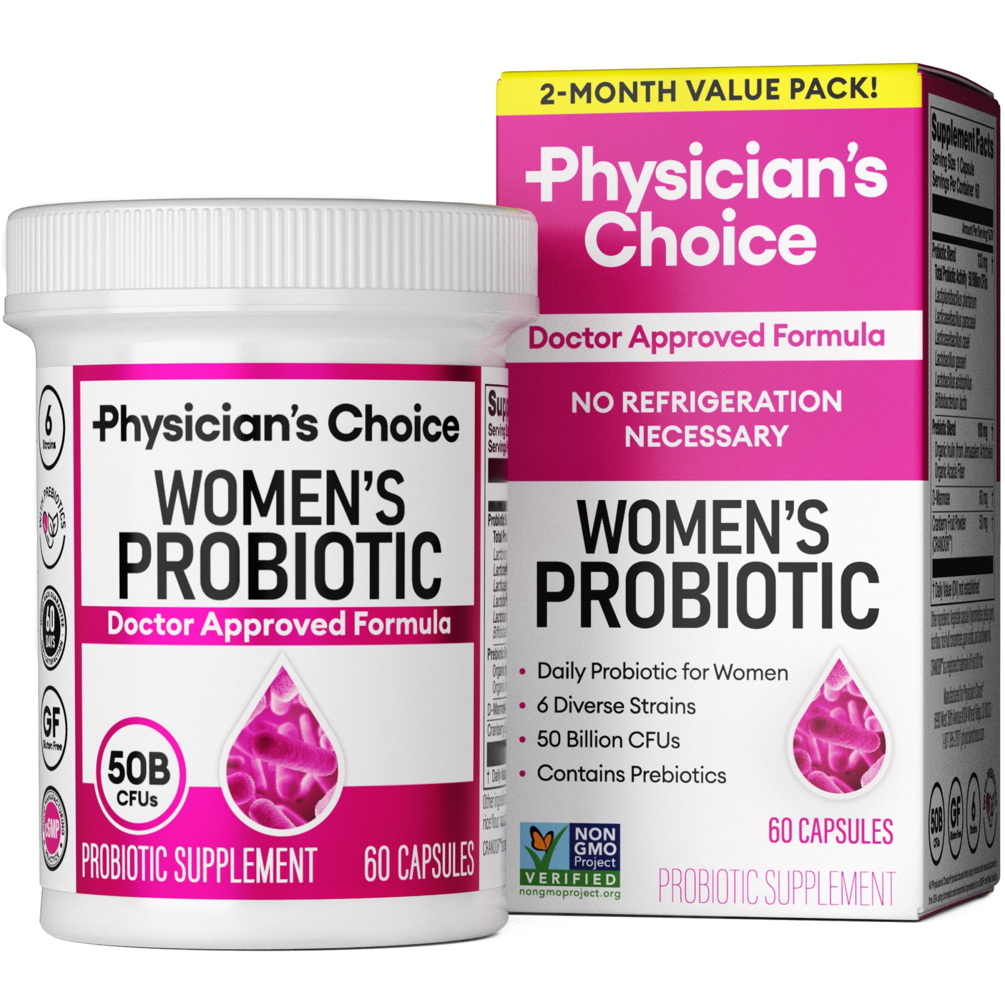 Physician’s Choice Women’s Probiotic with Prebiotic and Cranberry Fruit Powder, 50 Billion CFU, 60 Count