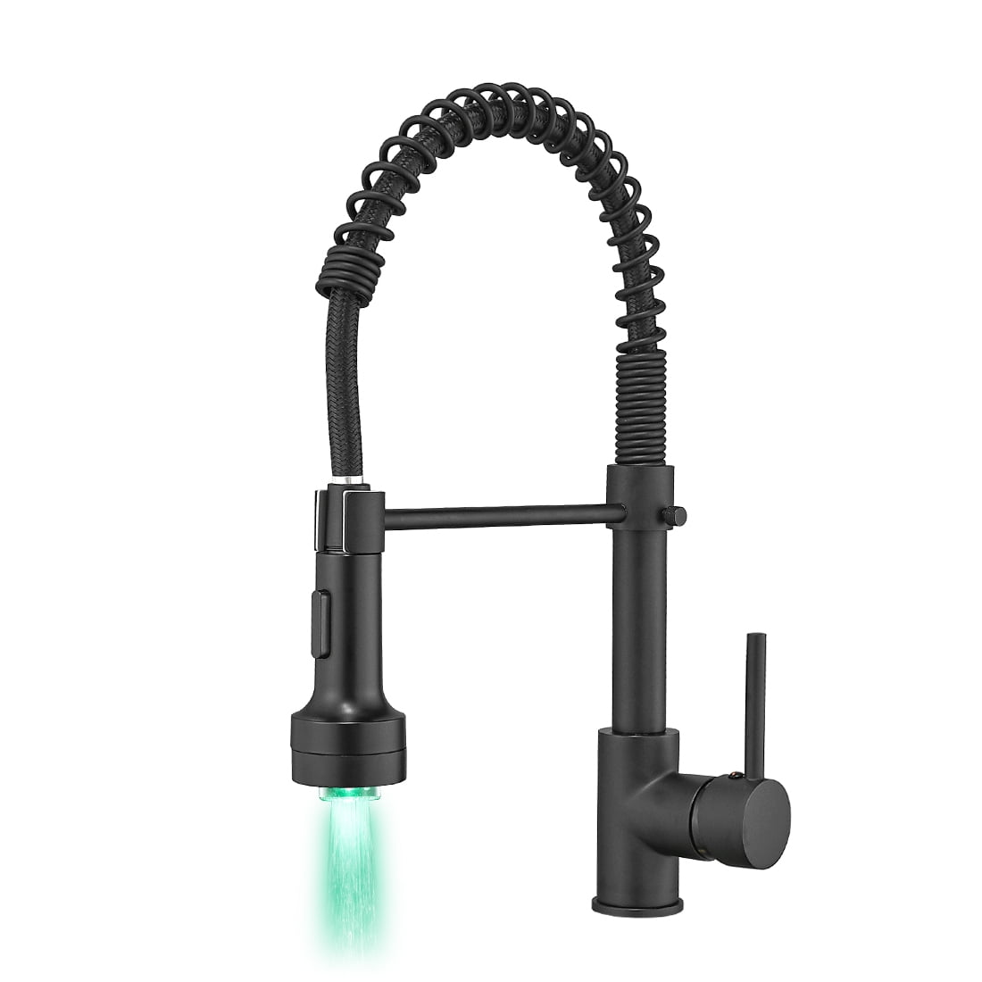 Kitchen Faucet with Sprayer, Modern Single Handle Pull Down Sprayer Spring  Matte Black Kitchen Sink Faucet with LED Light