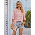 thumbnail image 4 of Women'S Casual Short Sleeve Loose Tunic Tops Light-Weight Crochet Knit Summer Sweaters Blouses Pink M, 4 of 8