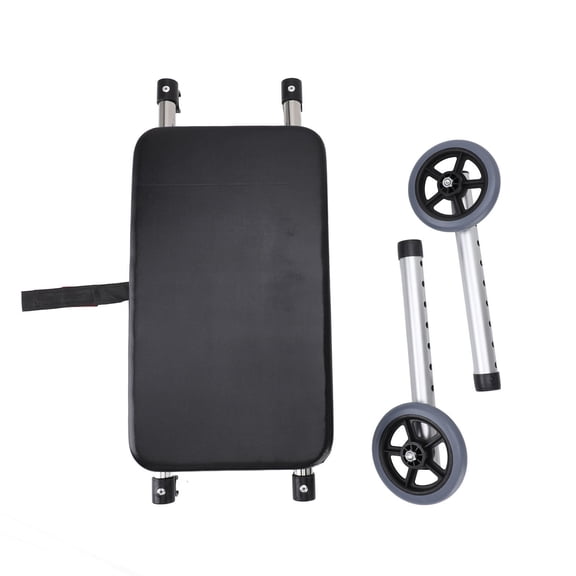 BOKYAN Walker Seat & 8‑Adjustable Height Wheels, Stainless Steel Frame, PU Leather Cushion, Smooth Plastic Wheels