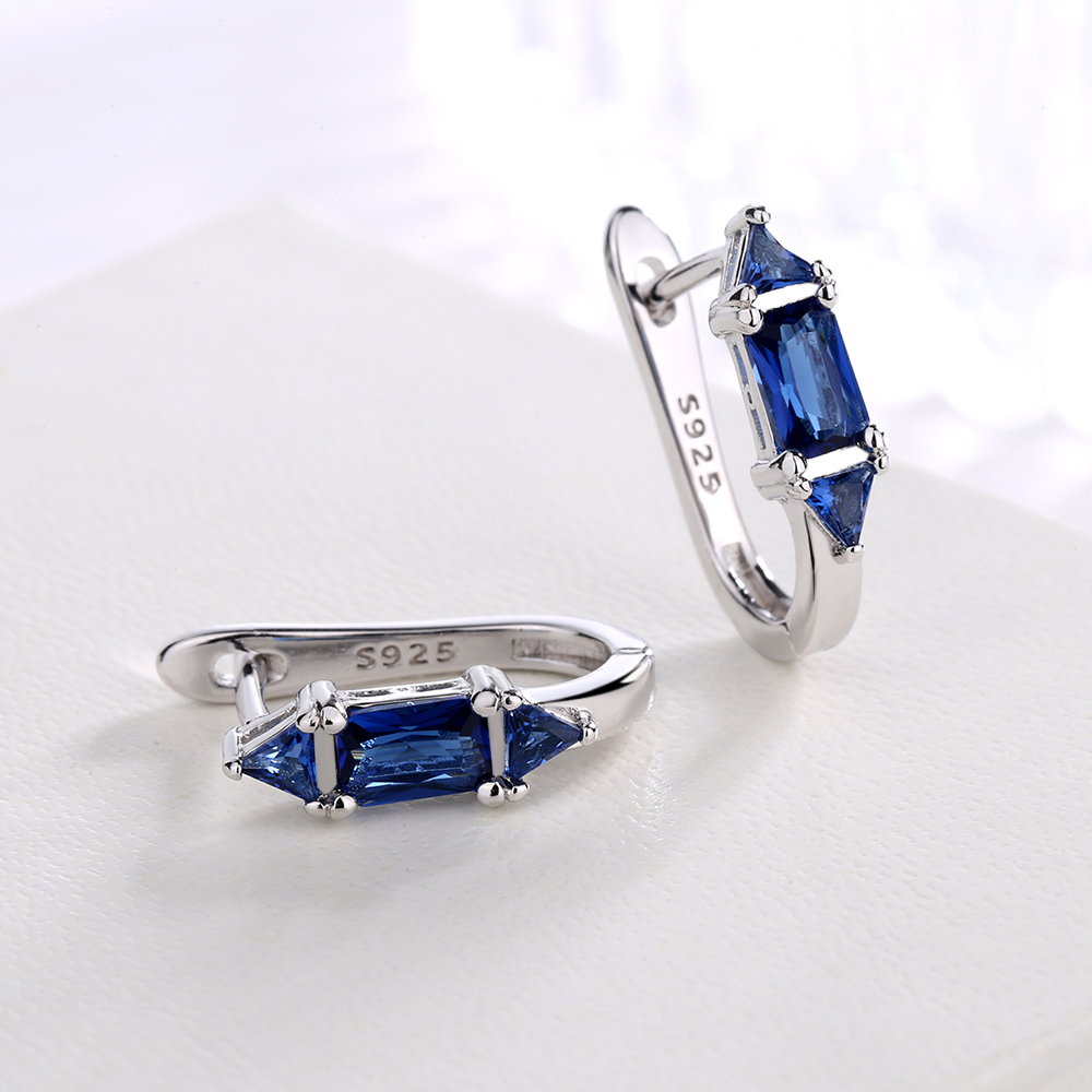 Amy & Annette Sapphire Huggie Earrings Sterling Silver photo 3