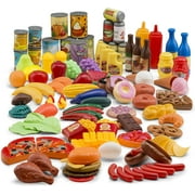 Jaxojoy 122-Piece Deluxe Pretend Play Food Set - Colorful Toy Food Assortment for Imaginative Play