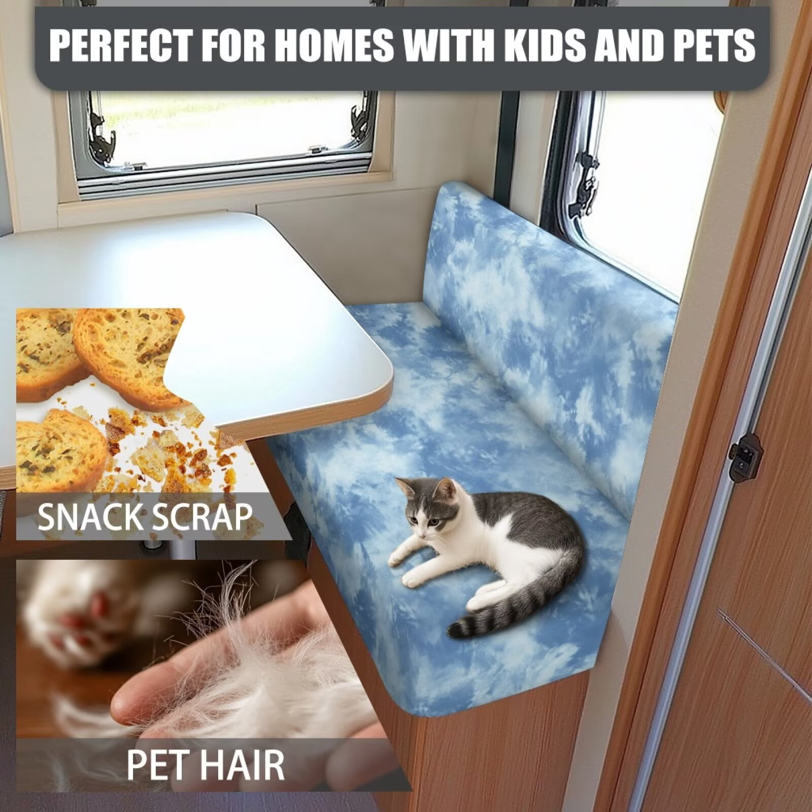 XYZCANDO Blue Sky RV Dinette Cushions Stretchable Camper Accessories Universal Furniture Covers for Sofa and Loveseat Comfortable Sofa Slip Covers for 2 Seat Cushion Couch Slipcovers Blue