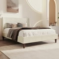 thumbnail image 2 of Euroco Modern Queen Size Ivory Boucle Upholstered Platform Bed with Wingback Headboard and Wooden Legs, 2 of 9