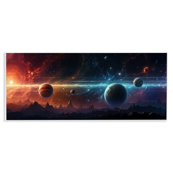 Stupell Industries Surreal Planets over Crags Outer Space Painting Unframed Art Print Wall Art, 17 x 7