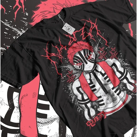 Anime Demon Akaza Kimetsu No Yaiba Black T-Shirt