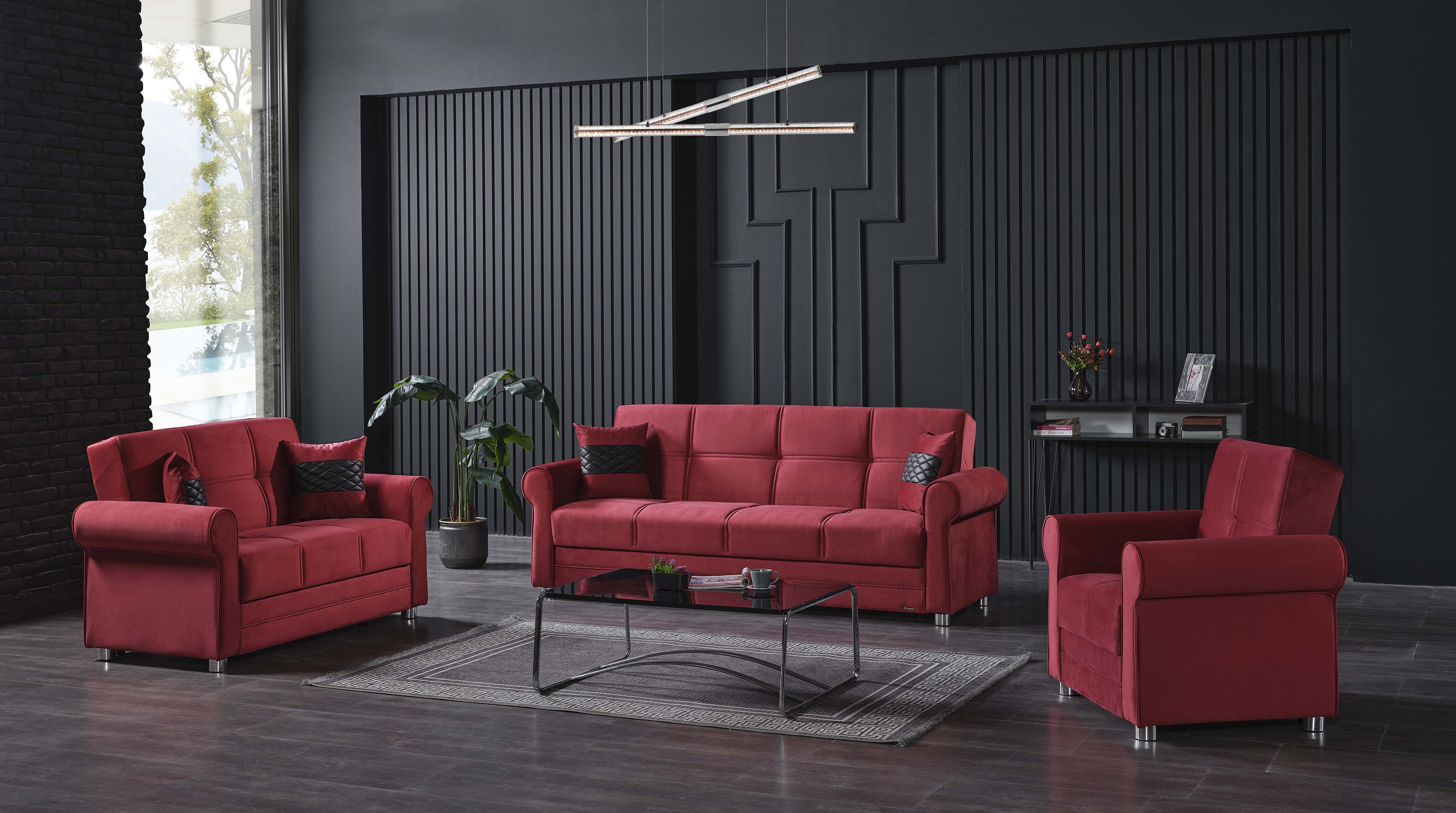 Ottomanson Convertible Sleeper Sofa Bed with Hidden Storage, Firm Comfort Couch, Burgundy