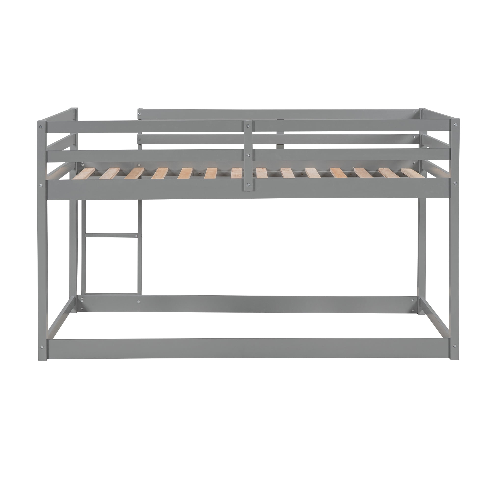 Euroco Twin over Twin Floor Bunk Beds with Ladder and Guardrail for Kids Teens, Gray