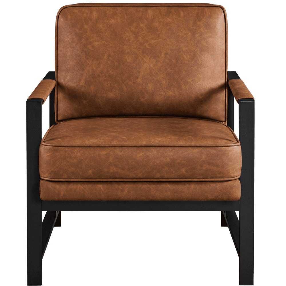 Alden Design Faux Leather Modern Accent Chair with Metal Frame for Livingroom, Light Brown