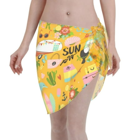 Ocsxa Hello Summer Print Sarong Coverups For Women Bathing Suit Wrap Swimsuit Skirt Beach Bikini Cover Up Swimwear