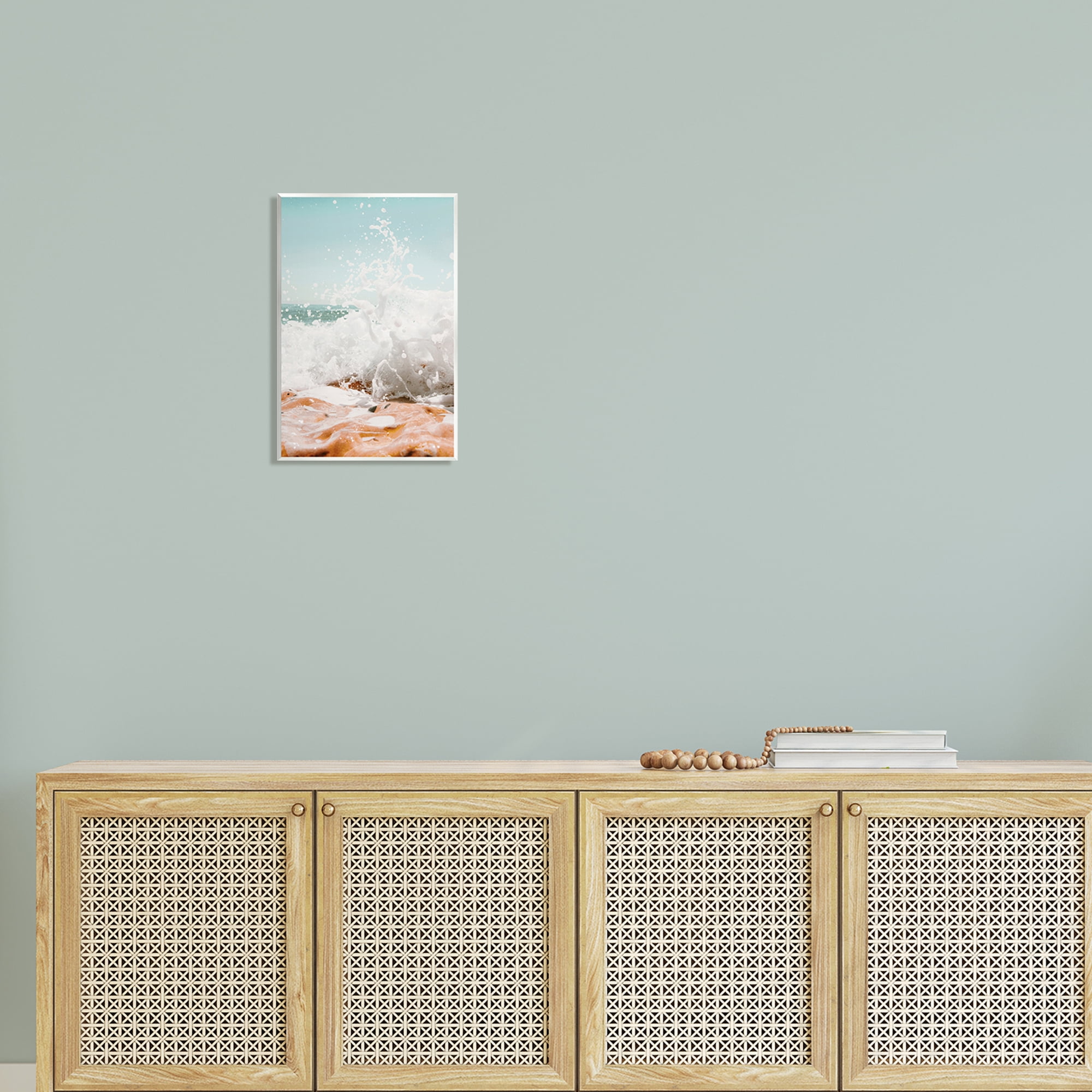 Stupell Splashing Sandy Beach Sea Foam Landscape Photography Wall Plaque Unframed Art Print Wall Art