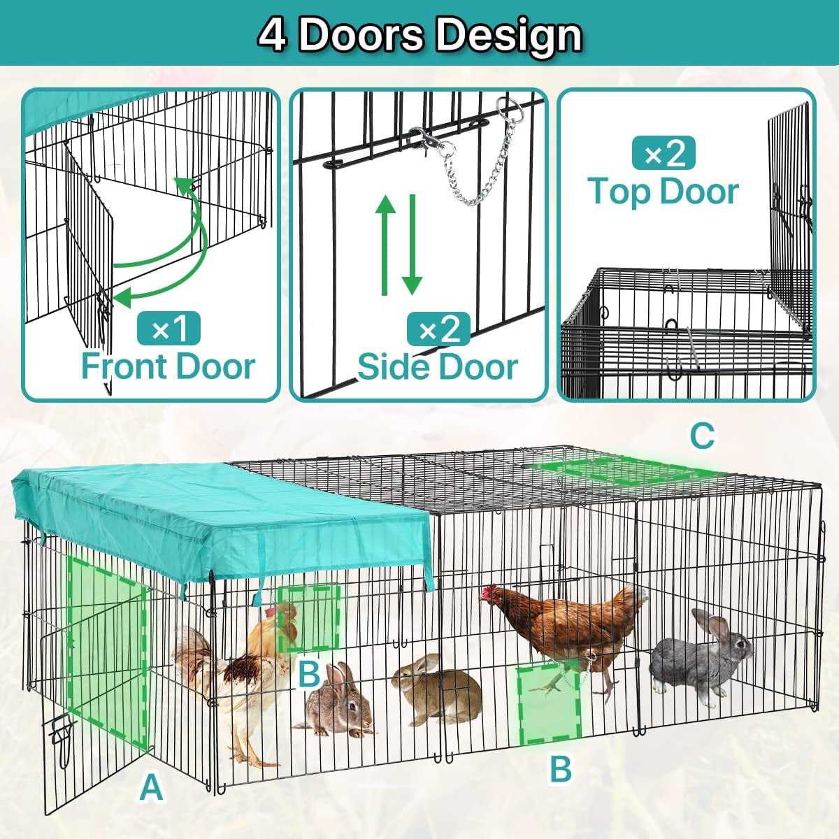 Buy Dkeli Metal Chicken Coop Cage Walkin Rabbit Enclosure Pen Outdoor