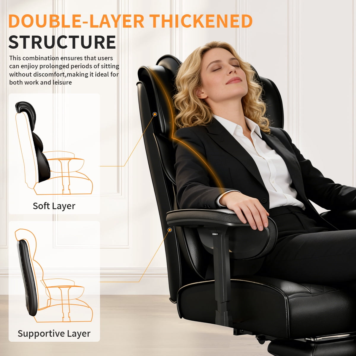KOCEN Big and Tall Office Chair, Desk Chair with Soft Adjustable Armrests, Ergonomic High Back Gaming Chair with Lumbar Support, Executive Computer Chairs with Footrest(PU Leather, Black)