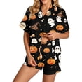 thumbnail image 3 of Halloween Pajamas Women Short Sleeve Button Top Matching Shorts 2026 Fall Cute Satin Pumpkin, 3 of 4