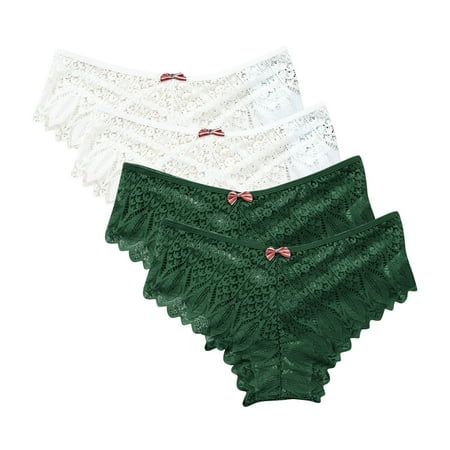 Women s Panties Lingerie G-string Lace Briefs Underwear Panties T String Thongs Knick 4pc Underwear for Women Green XXXXL
