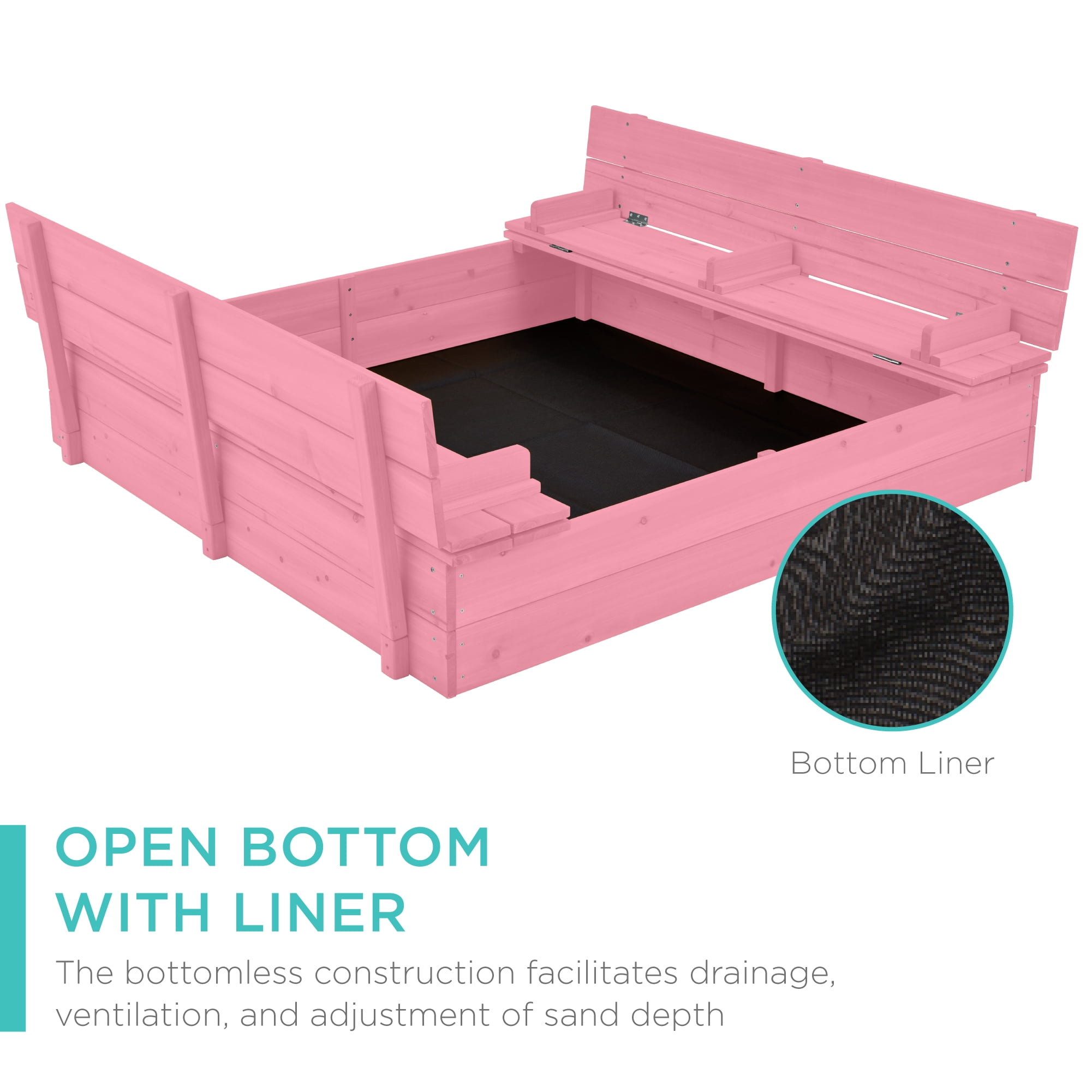 Best Choice Products 47x47-Inch Kids Wooden Outdoor Sandbox w/ 2