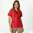 thumbnail image 3 of Under Scrub Tops for Women Solid Color V-Neck Plus Size Scrub Tops Short Sleeve Stretchy T-Shirts with Pockets (Red), 3 of 5