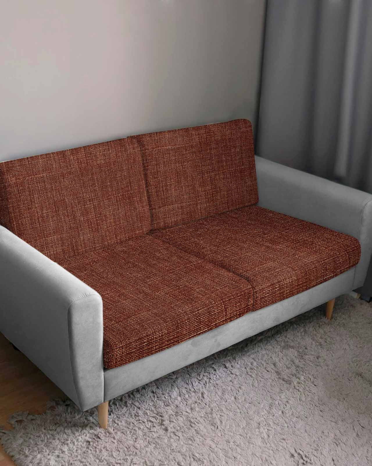 Dark Brown Couch Cushion Covers,Stretch Seat Cushion Covers for Sectional Sofa,Vintage Country Monochrome Chocolate Color Loveseat Sofa&nbsp;Slipcovers Furniture Protector with Elastic&Straps 1Pcs,M