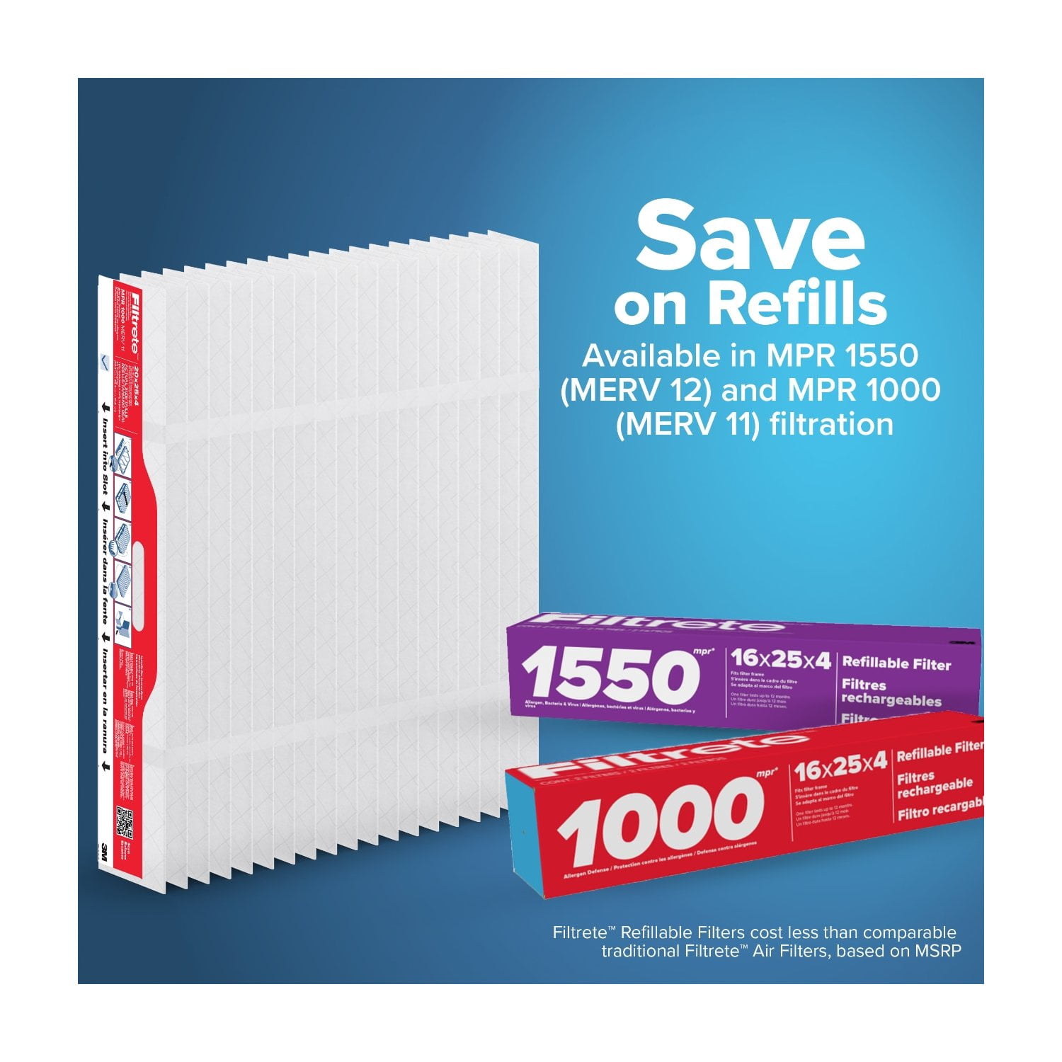 Filtrete 20x25x4 Replacement Air Filters, MPR 1000 MERV 11, Allergen Defense, 2 Pack