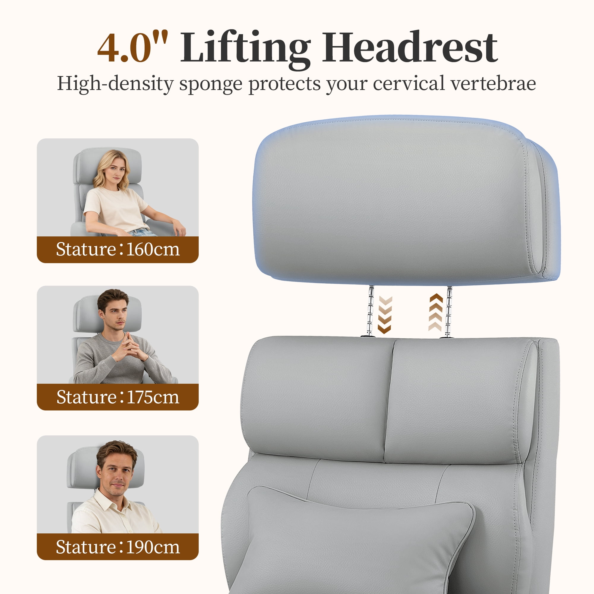 COOLHUT Big and Tall Office Chair 500LBS, Wide Seat Executive Office Desk Chair with Adjuatable Armrests and Headrest, PU Leather Hight Back Computer Chair with Footrest and Lumbar Suppor, Light Gray