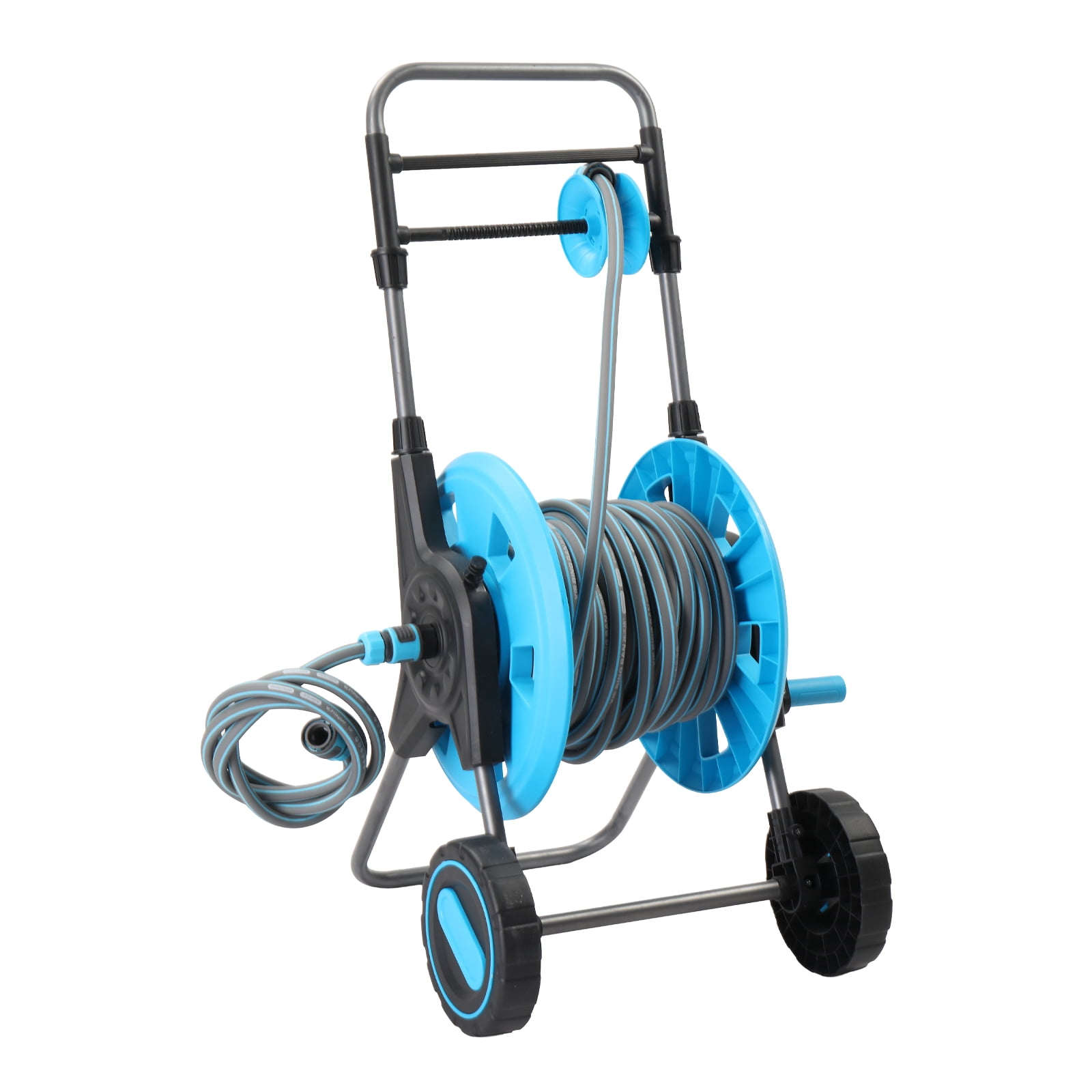 Garden Hose Reel Cart, Iron Frame Plastic Structure, Universal Wheels, 1.9M Water Pipe Connector, Leakproof Outdoor Hose Storage Cart for Yard Lawn