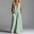 thumbnail image 6 of Qzwdhjm Women's Linen Dress Sleeveless V Neck Maxi Dresses Striped Aline Casual Summer Dress for Beach Party with Pockets, 6 of 7
