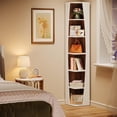 thumbnail image 3 of Tribesigns 70.9 Inch Tall Narrow Bookcase White and Walnut 6-Tier Corner Bookshelf Storage, 3 of 7