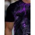 thumbnail image 4 of Linqi Men's Purple Lightning Lion Pattern T-shirt - Fashionable casual short-sleeve T-shirt with a lively electric design, comfortable to wear, everyday T-shirt, 4 of 5
