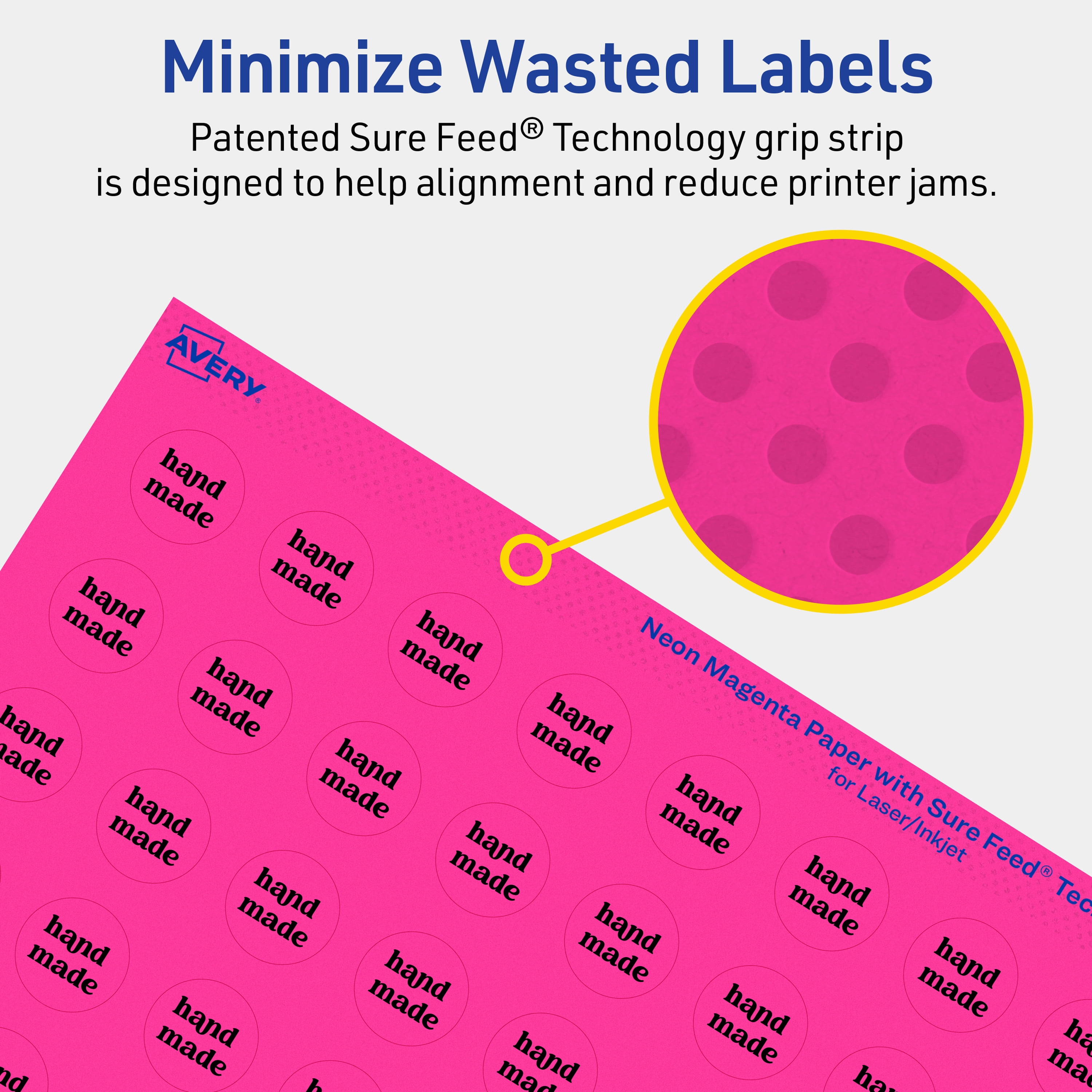 Avery Printable Round Labels, Neon Magenta, 0.75" Diameter, 3,200ct