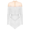 thumbnail image 2 of Haitryli Womens Fringe Latin Dance Leotard Rhinestones Bodysuit Dress for Stage Performance Outfit White M, 2 of 5