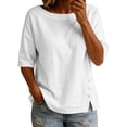 thumbnail image 2 of Women's Round Neck 3/4 Sleeve Casual Top with Loose Decoration and Side Button, 2 of 9