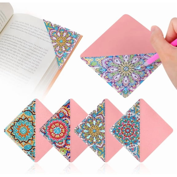4PCS Diamond Art Bookmarks,DIY Diamond Painting Corner Bookmarks for Book Lovers,Cute Mandala Design Craft Kits for Kids,Adults,Beginners,Home and Office
